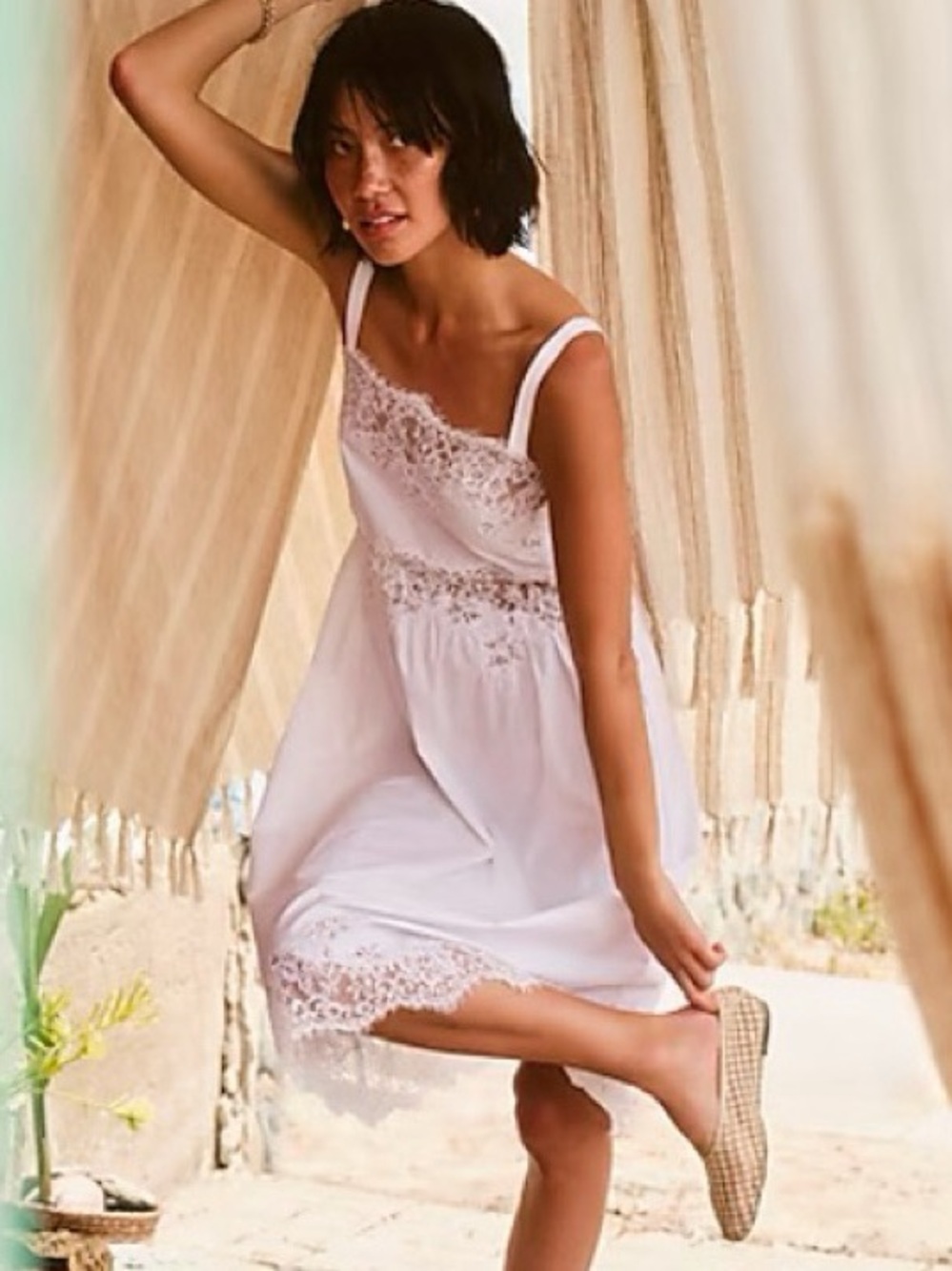J. Crew White Lace-Trim Slip Dress